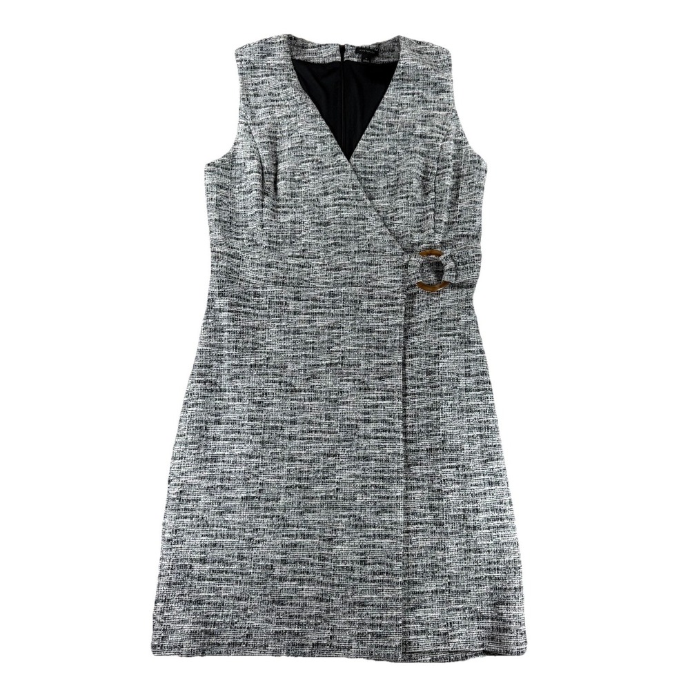 Ann Taylor 10 Gray Black Textured Knit‎ Sleeveless Belted Sheath Dress Career